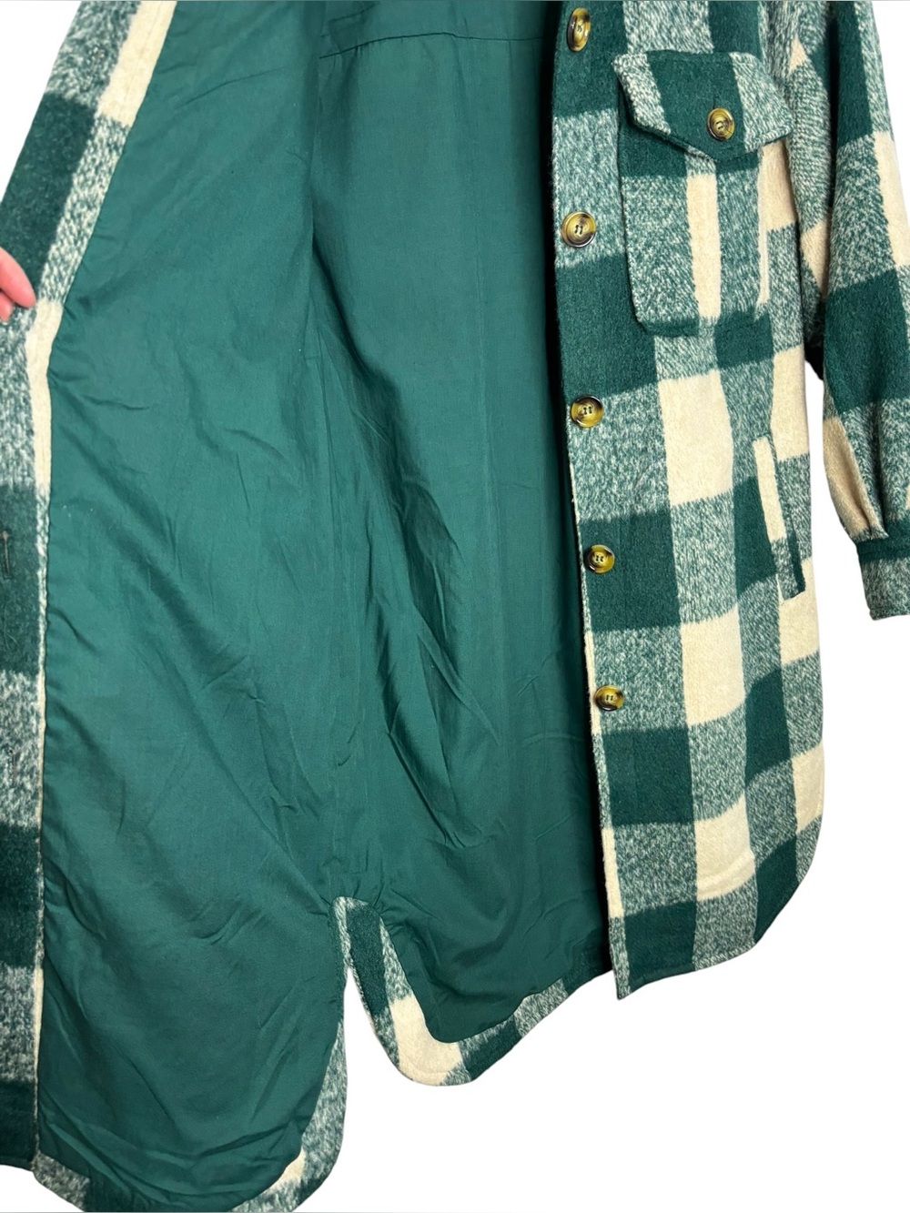 Avec Les Filles Relaxed Longline Buffalo Emerald Oversize Plaid Shacket Coat Med - Picture 8 of 11